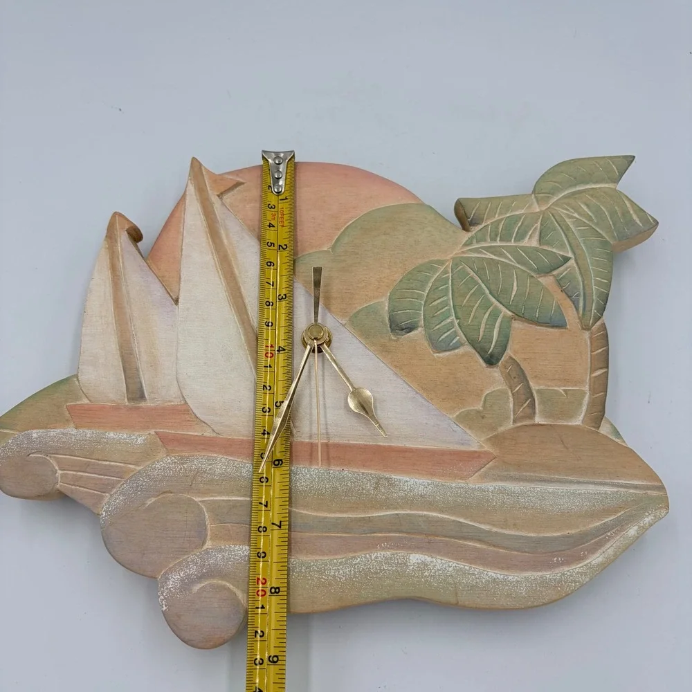 Vintage Wood Sailboat Palm Tree Wall Clock Tropical Coastal Decor